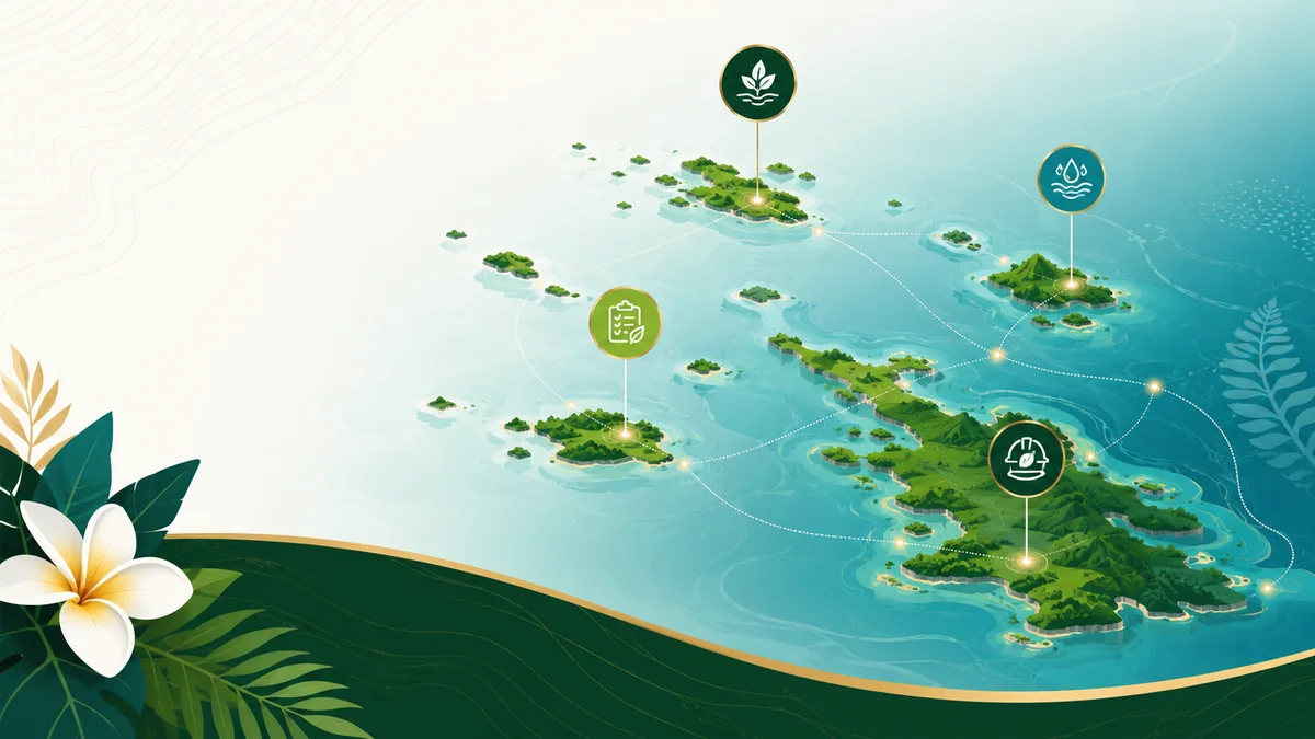 Environmental Assistants LLC environmental service reach across Hawaiʻi and the Pacific — a stylized island map with core service markers.